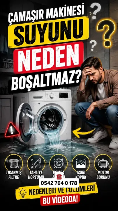 Çamaşır makinesinin neden su boşaltmadığını anlatan kısa videonun kapak görseli